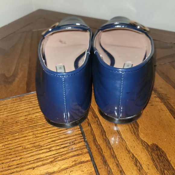 Zara Trafaluc Navy Patent Loafers with Gold Detail - Picture 5 of 7
